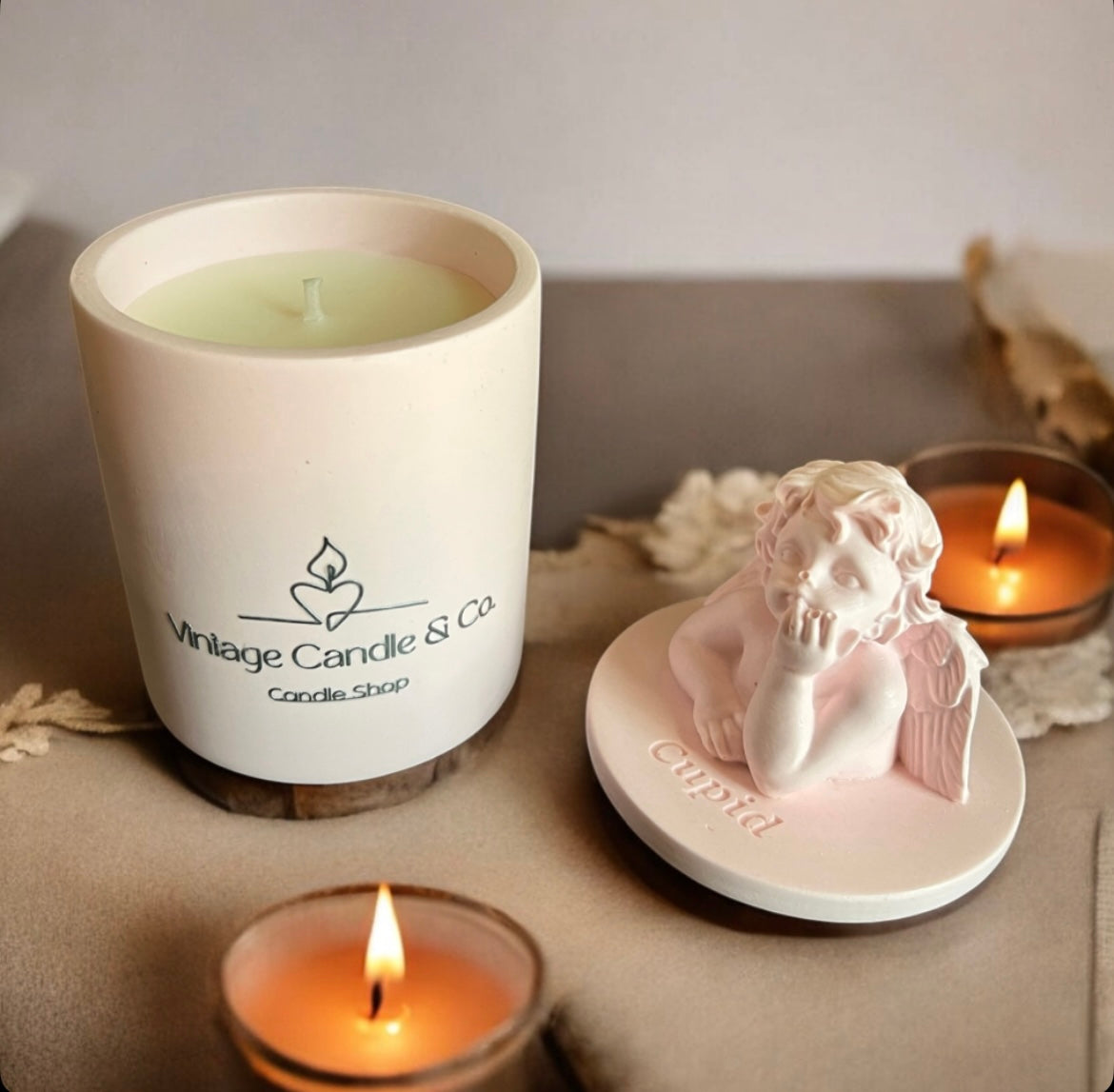 Cupid candle with lid.